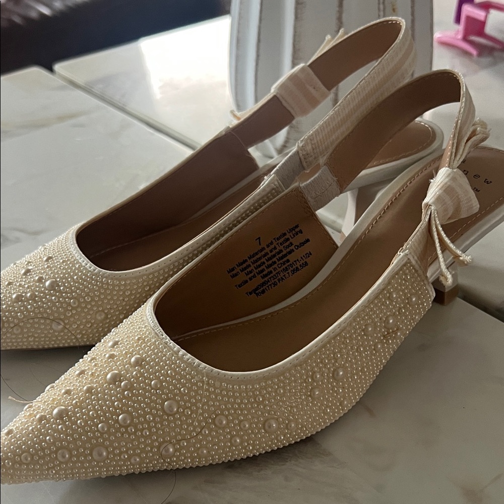 a new day Cream Beaded Slingback Heels